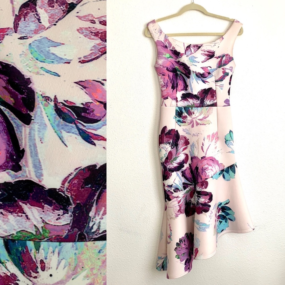 💜 ASOS True Violet Floral Scuba Cocktail Dress 💜